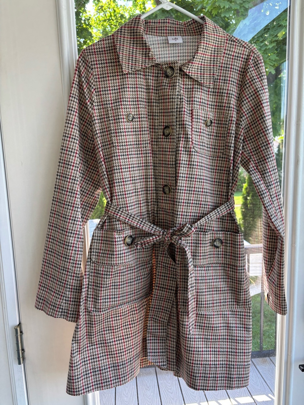 Cabi 3754 Sherlock trench coat, belted houndstooth